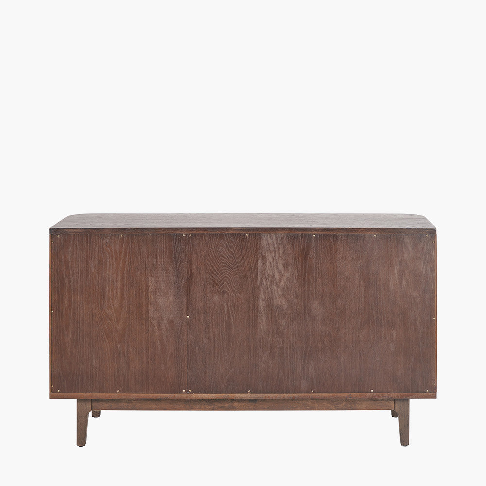 Raie Dark Brown Ribbed Oak & Pine Wood Sideboard